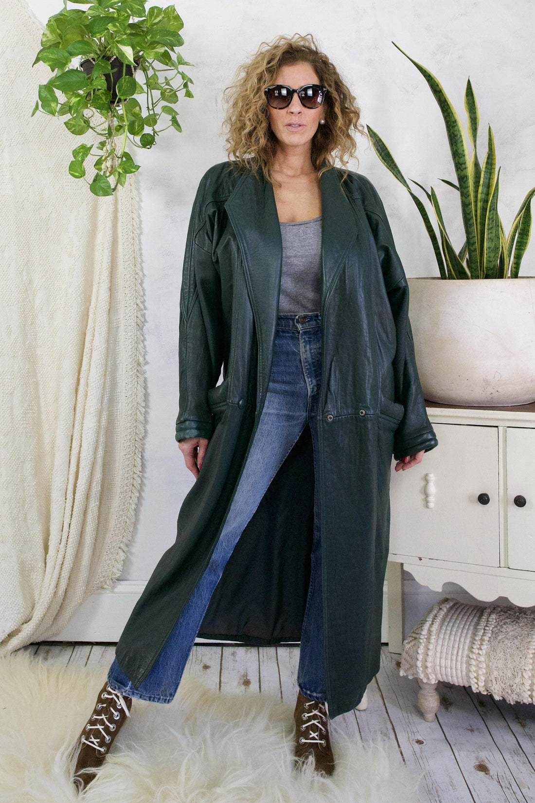 Vintage Evergreen Maxi Quilted Leather Coat-closiTherapi | vinTage