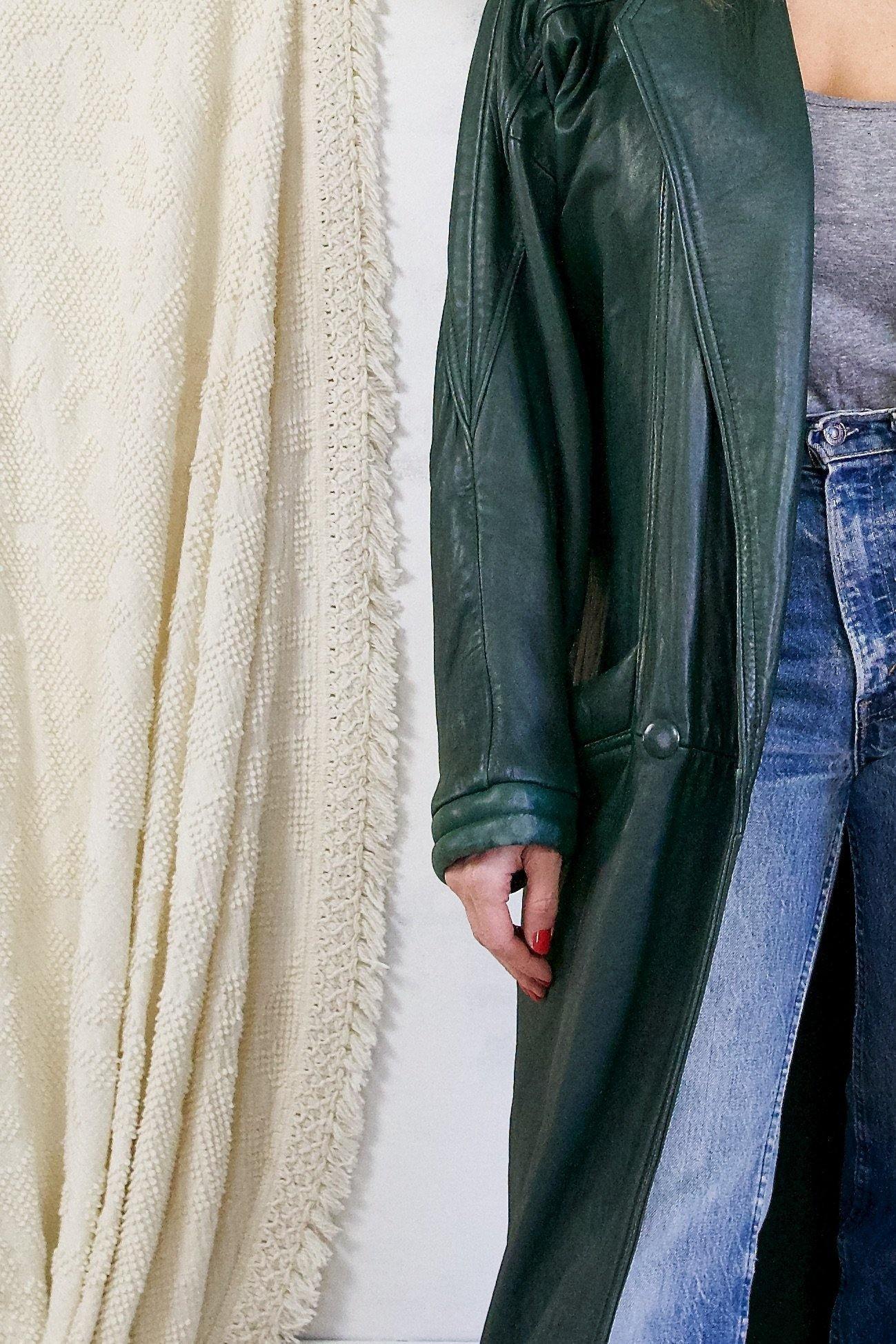 Vintage Evergreen Maxi Quilted Leather Coat-closiTherapi | vinTage