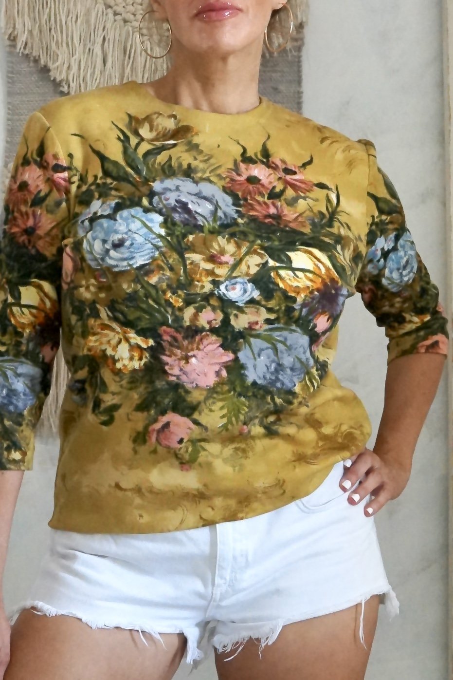 Vintage Floral Garden Watercolor Sweater-closiTherapi | vinTage