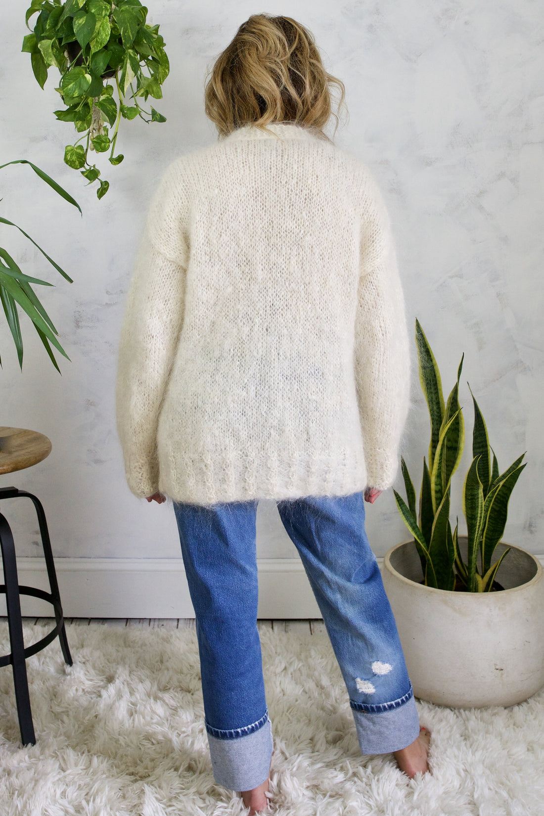 Vintage Fluffy Mohair Handknit Cardigan Sweater-closiTherapi | vinTage