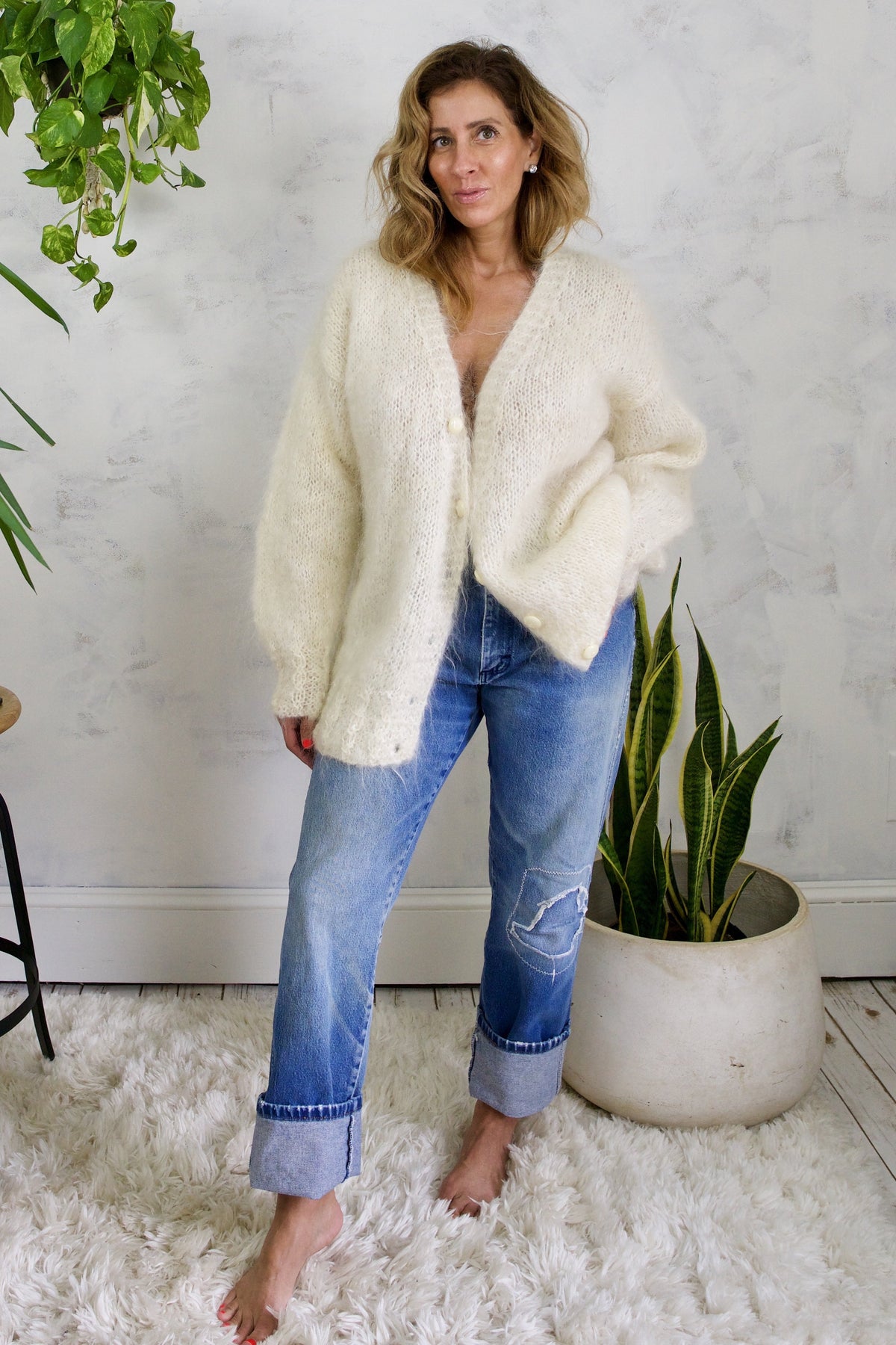 Vintage 1980s Fluffy Mohair Handknit Cardigan Sweater – therapi