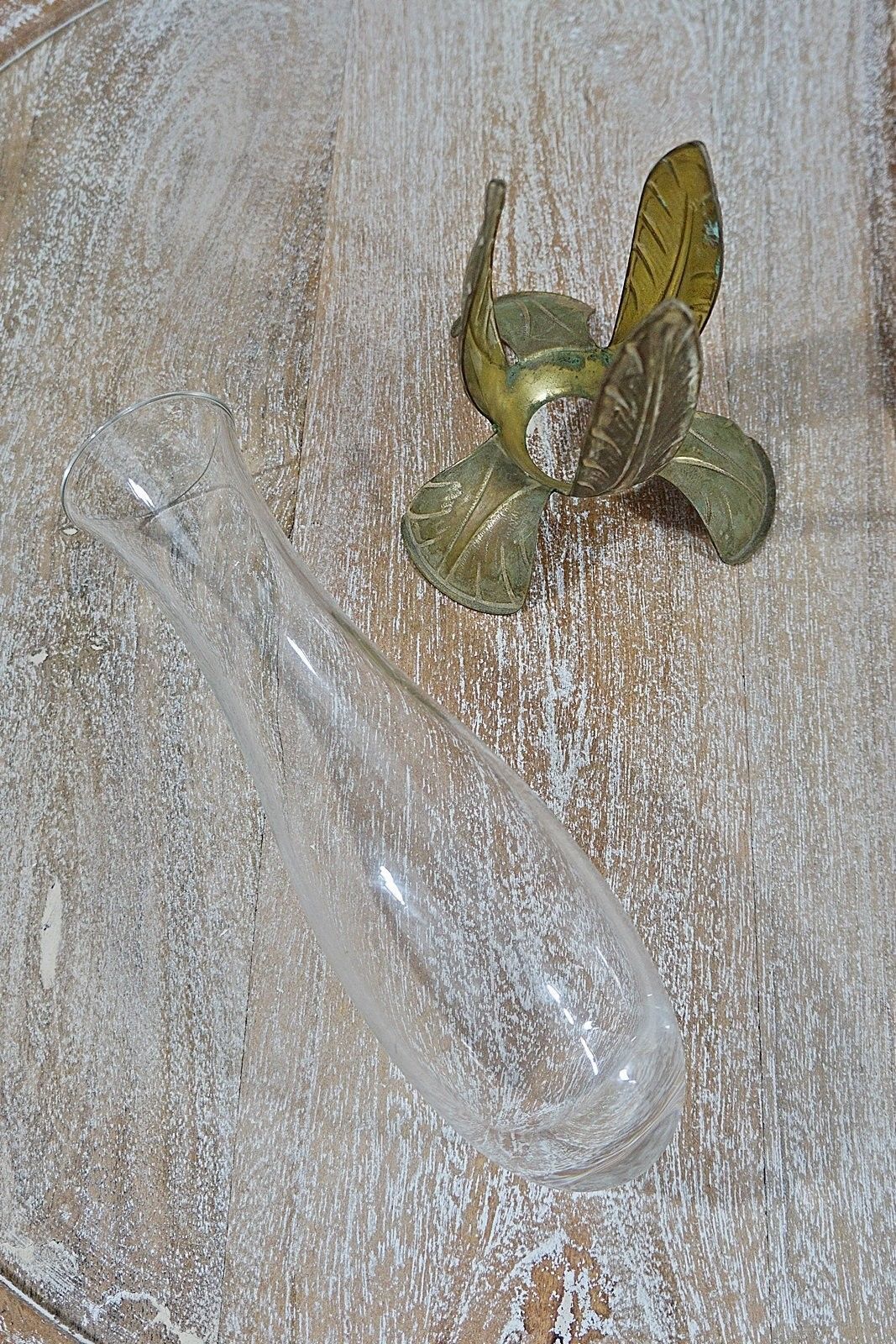 Vintage Glass Brass Leaf Vase-closiTherapi | vinTage
