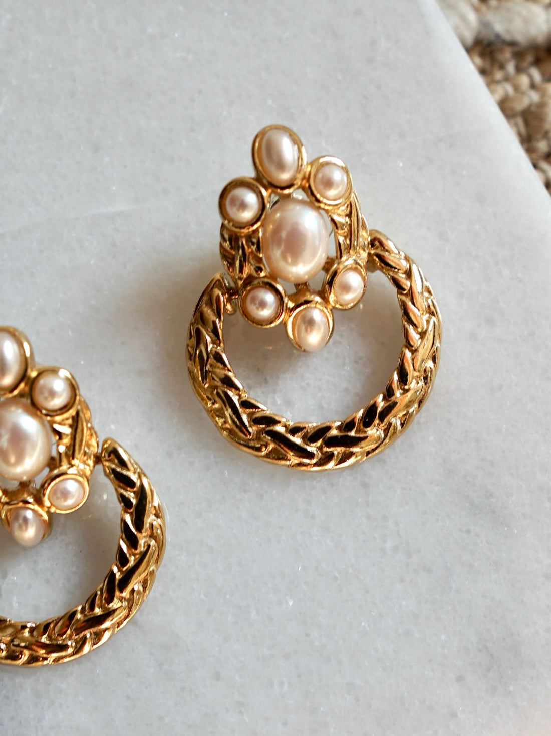 Vintage Golden Pearl Door Knocker Earrings-closiTherapi | vinTage