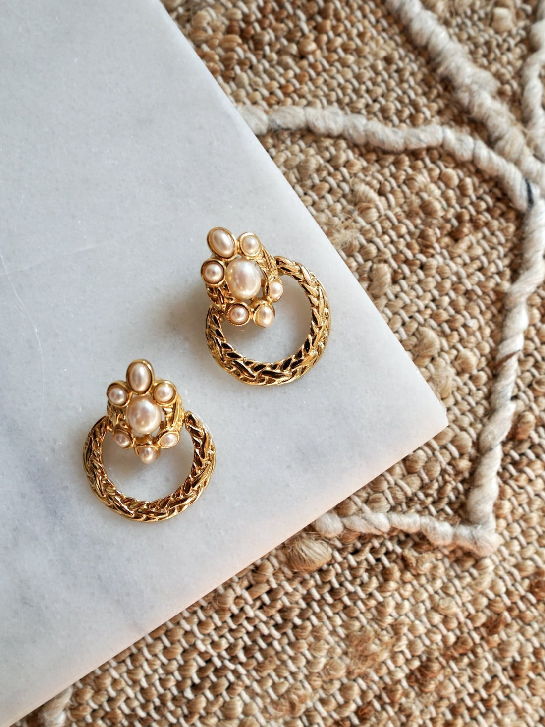 Vintage Golden Pearl Door Knocker Earrings-closiTherapi | vinTage