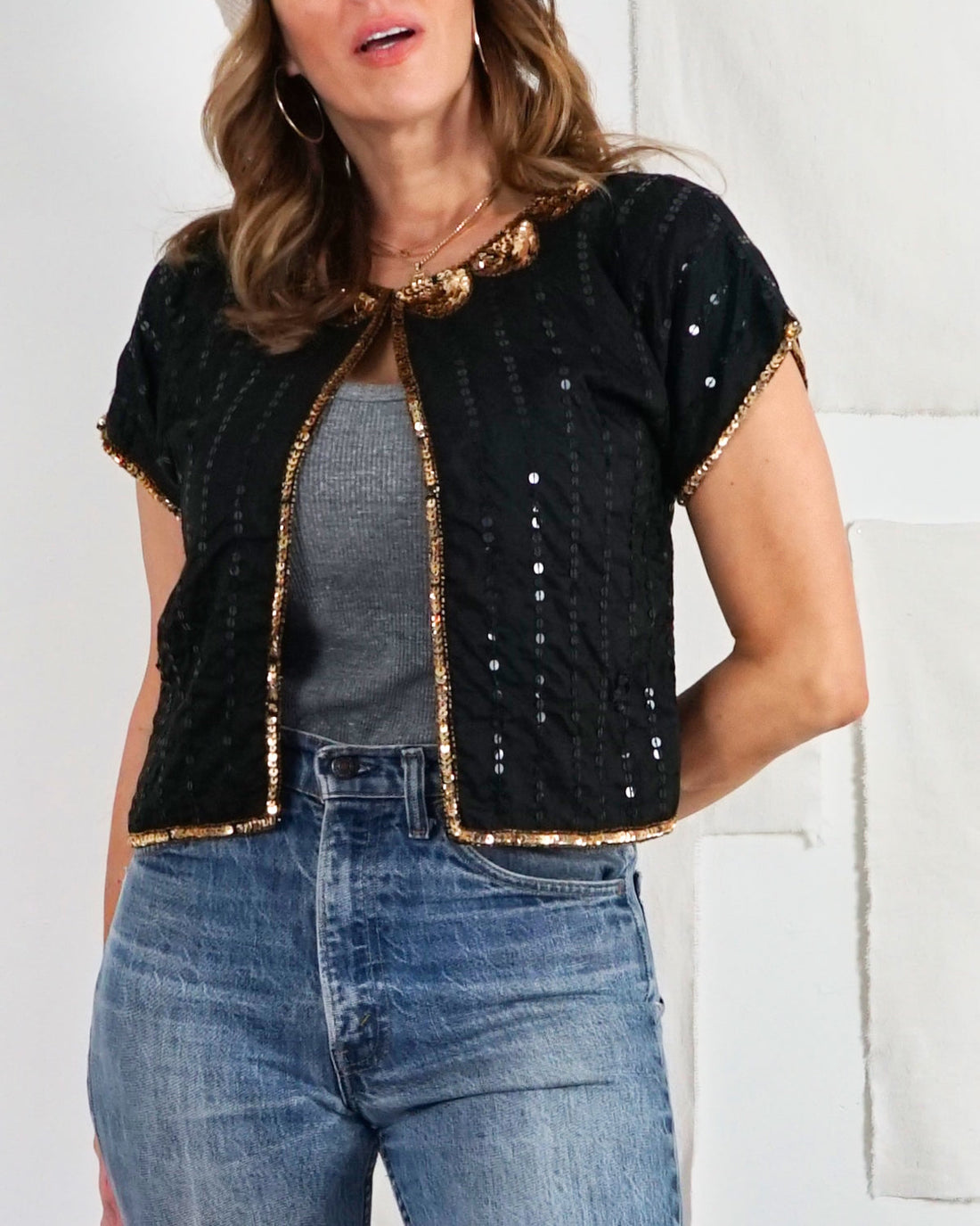 Vintage Golden Sequin Silk Top-closiTherapi | vinTage