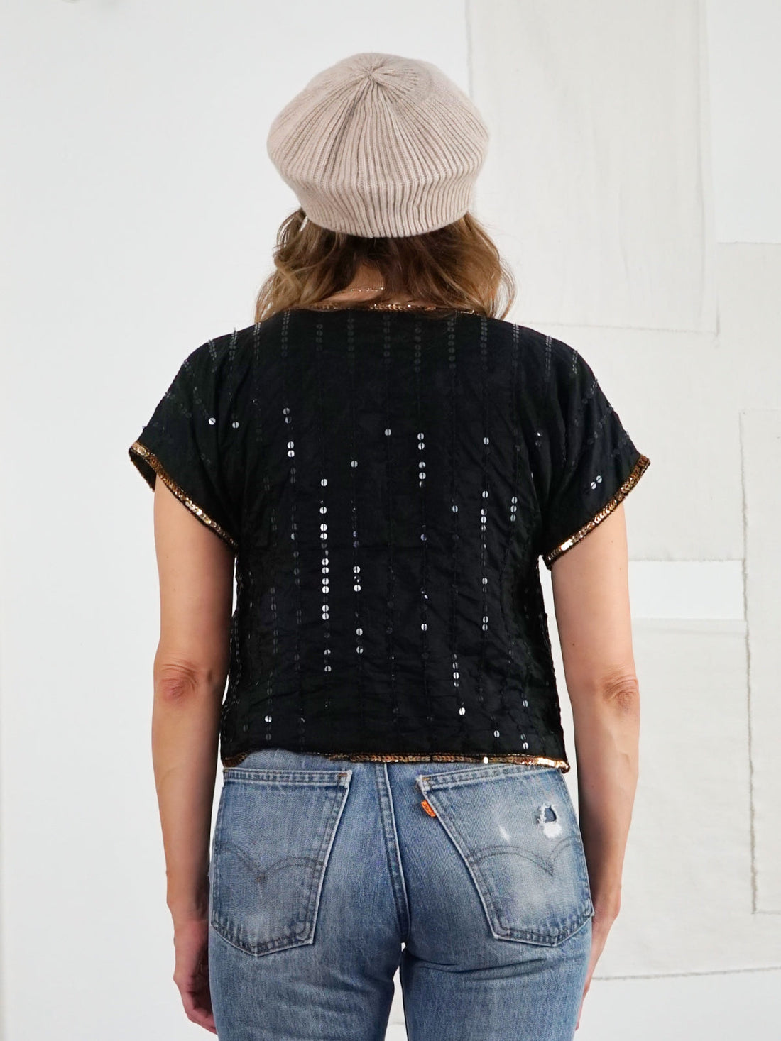 Vintage Golden Sequin Silk Top-closiTherapi | vinTage
