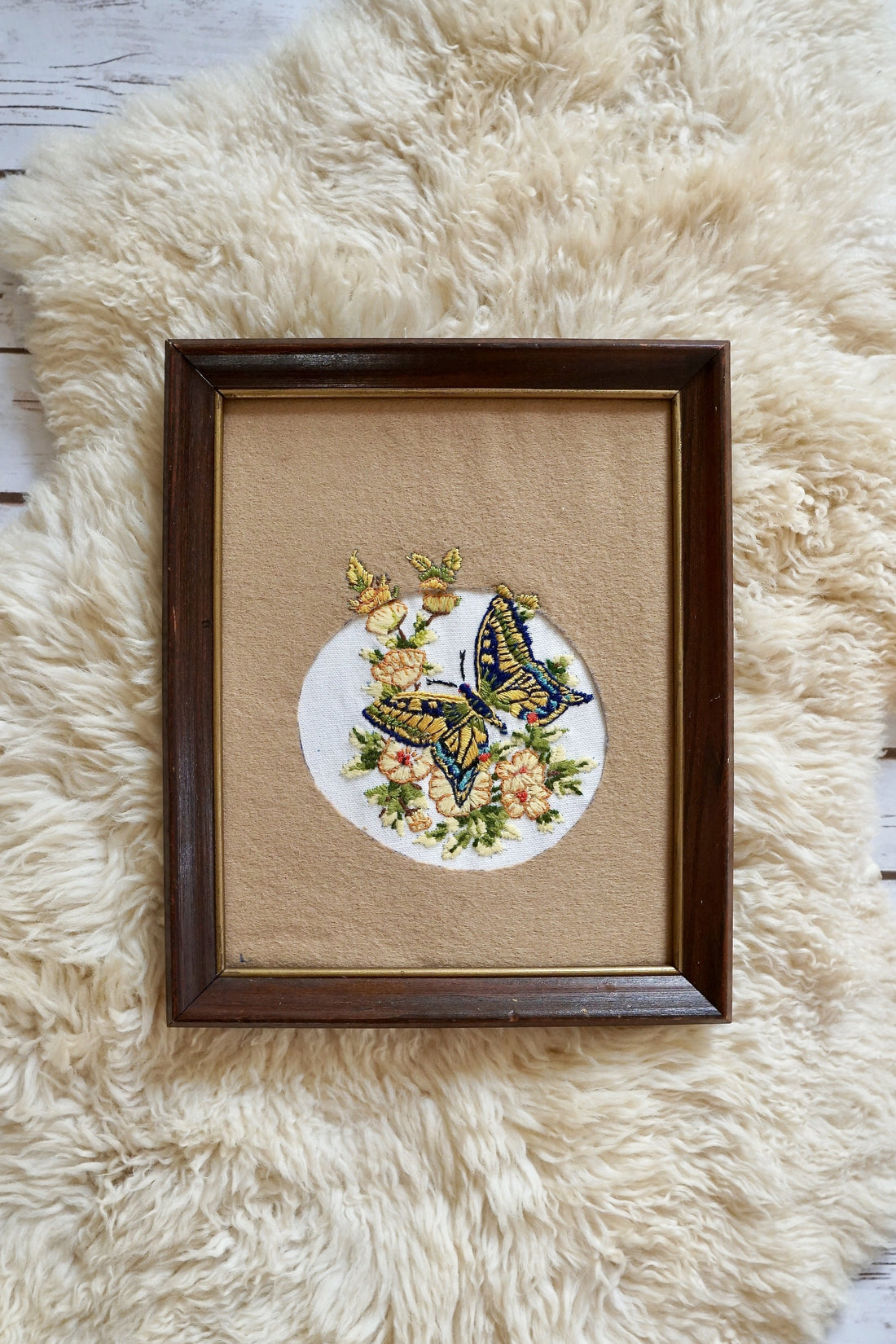 Vintage Hand Embroidered Butterfly Wall Art-closiTherapi | vinTage