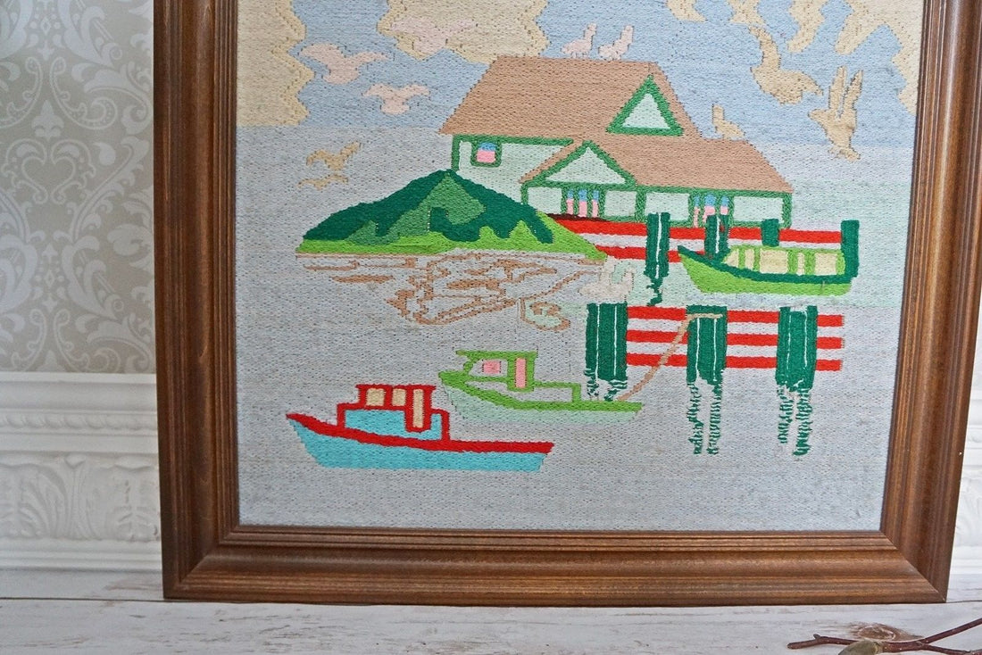 Vintage Handmade Boating Scene Framed Art-closiTherapi | vinTage