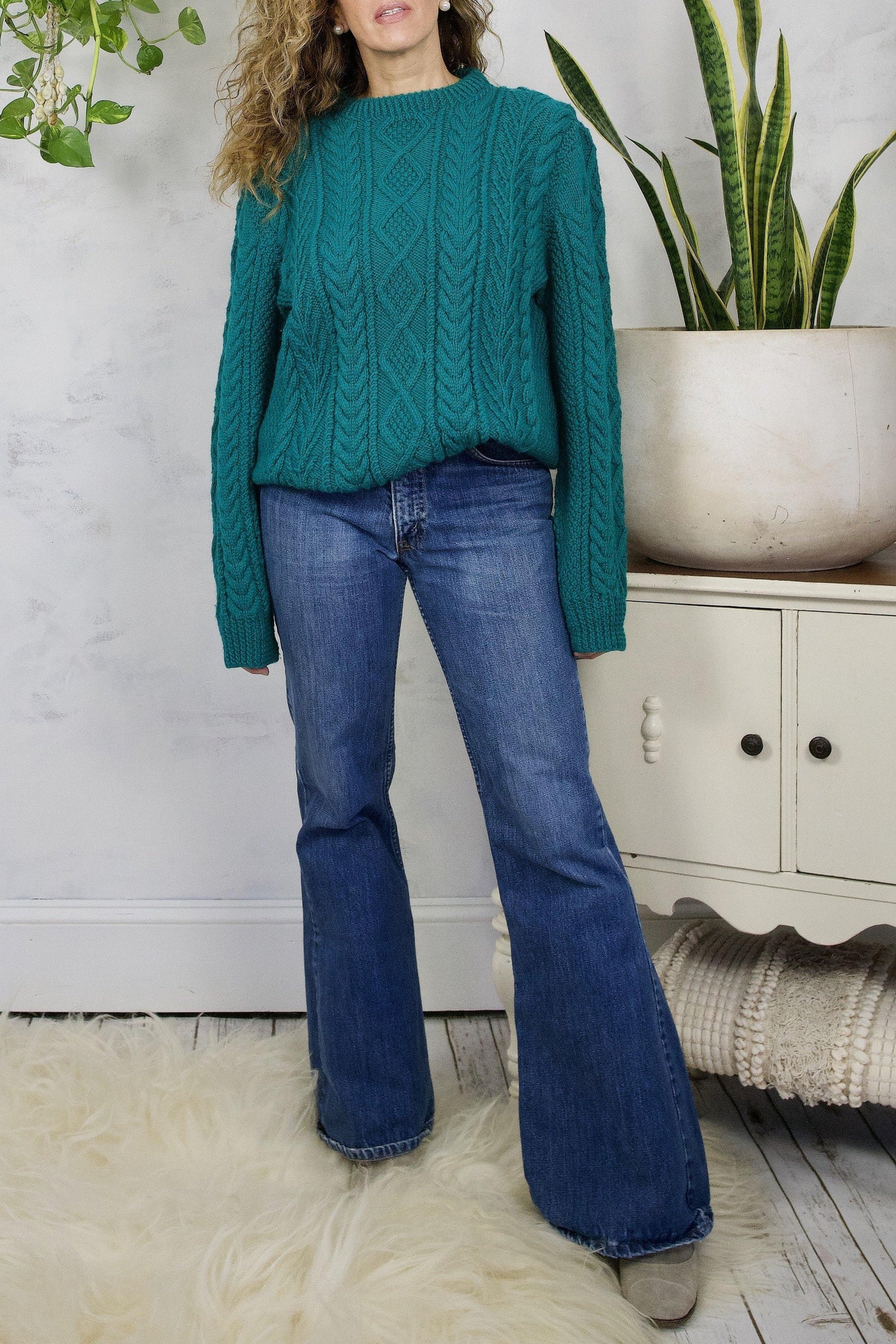 Vintage Handmade Teal Cable Knit Sweater-closiTherapi | vinTage