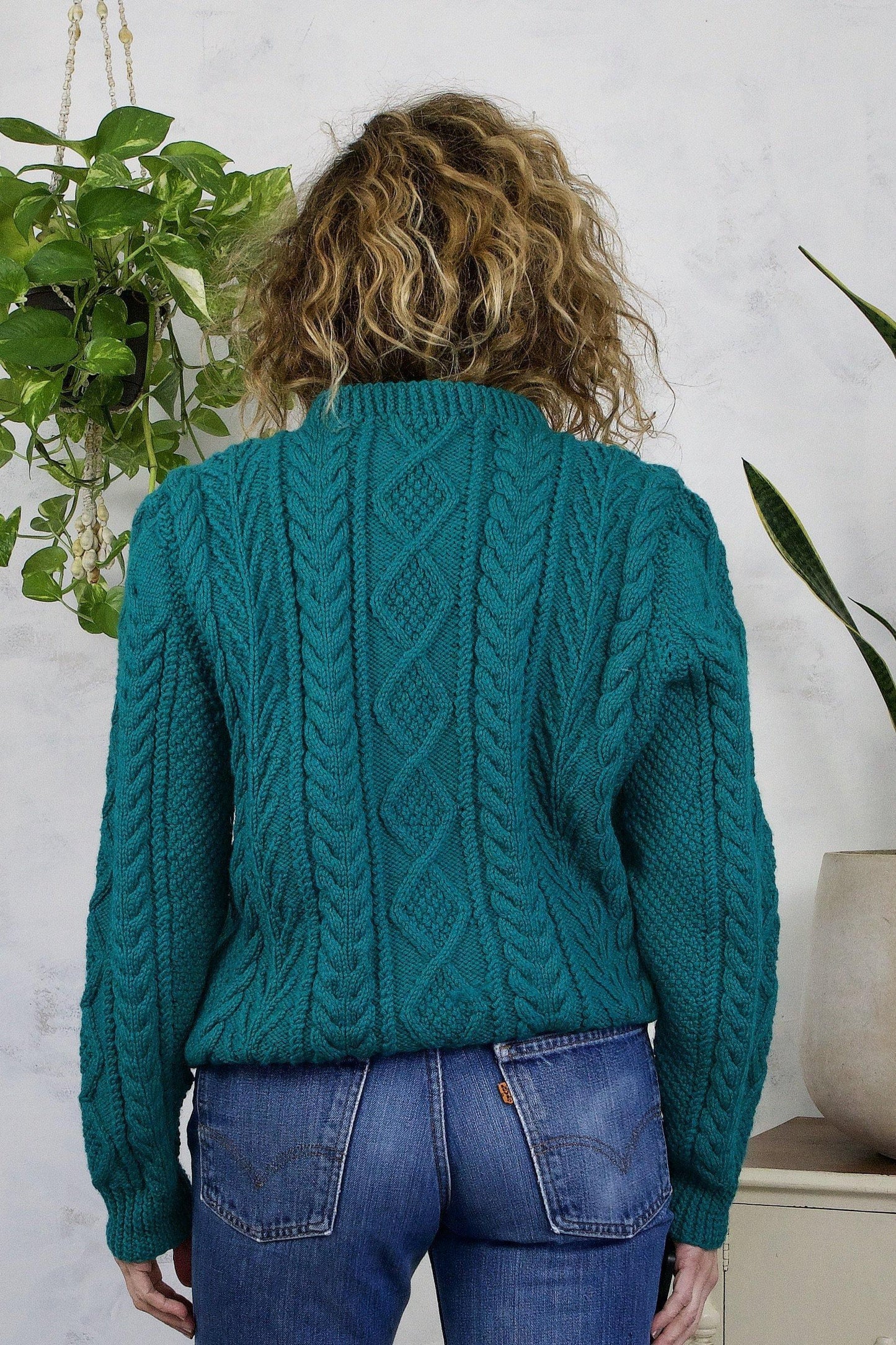 Vintage Handmade Teal Cable Knit Sweater-closiTherapi | vinTage