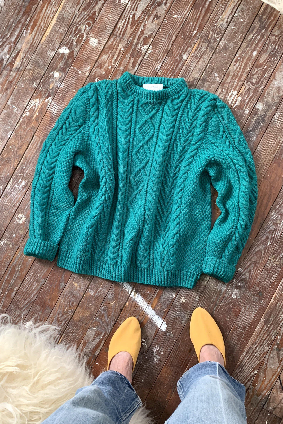 Vintage Handmade Teal Cable Knit Sweater-closiTherapi | vinTage