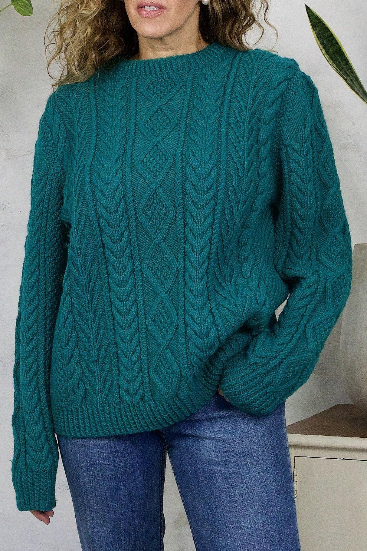 Vintage Handmade Teal Cable Knit Sweater-closiTherapi | vinTage