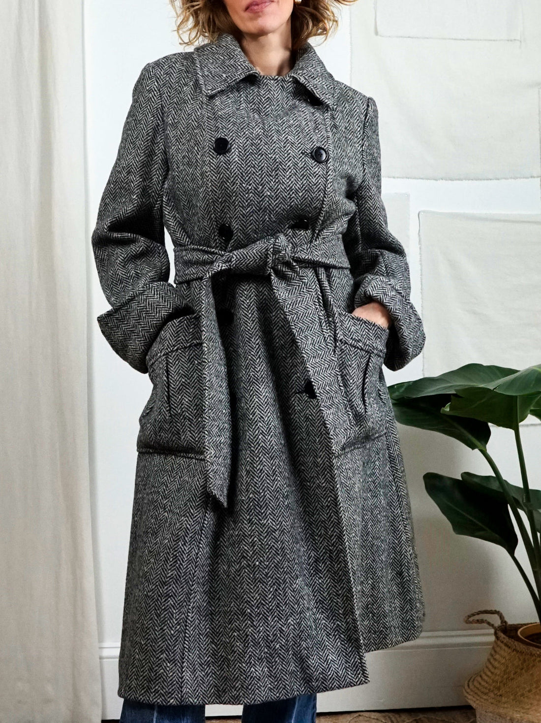 Vintage Herringbone Wool Belted Coat-closiTherapi | vinTage