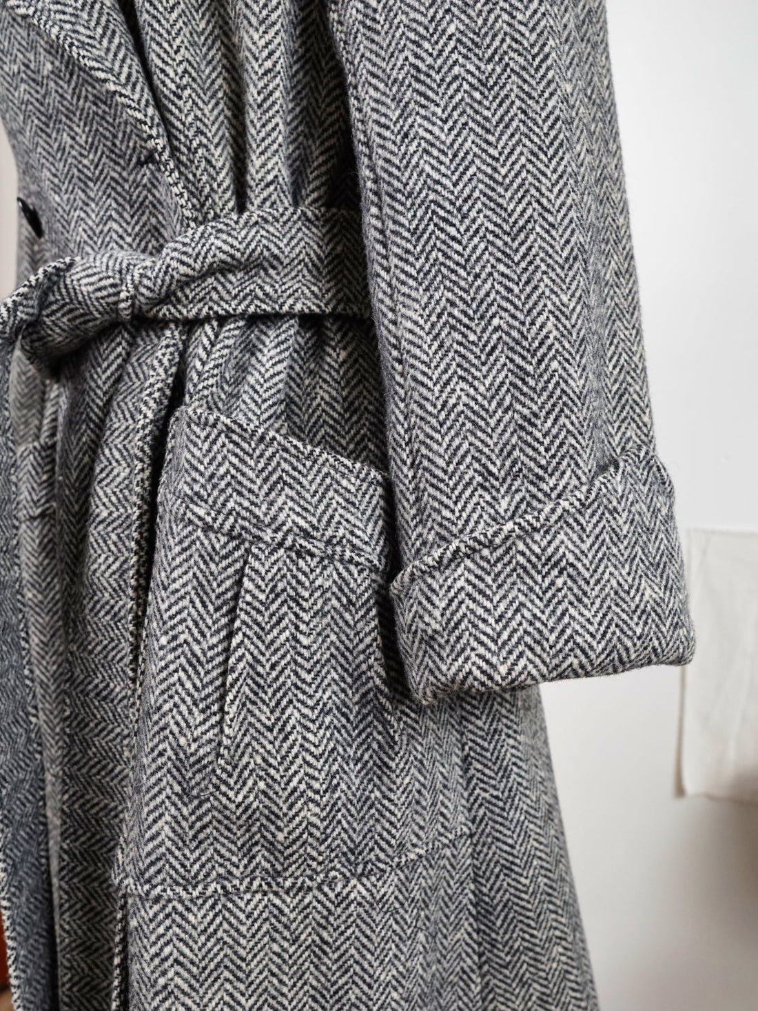 Vintage Herringbone Wool Belted Coat-closiTherapi | vinTage