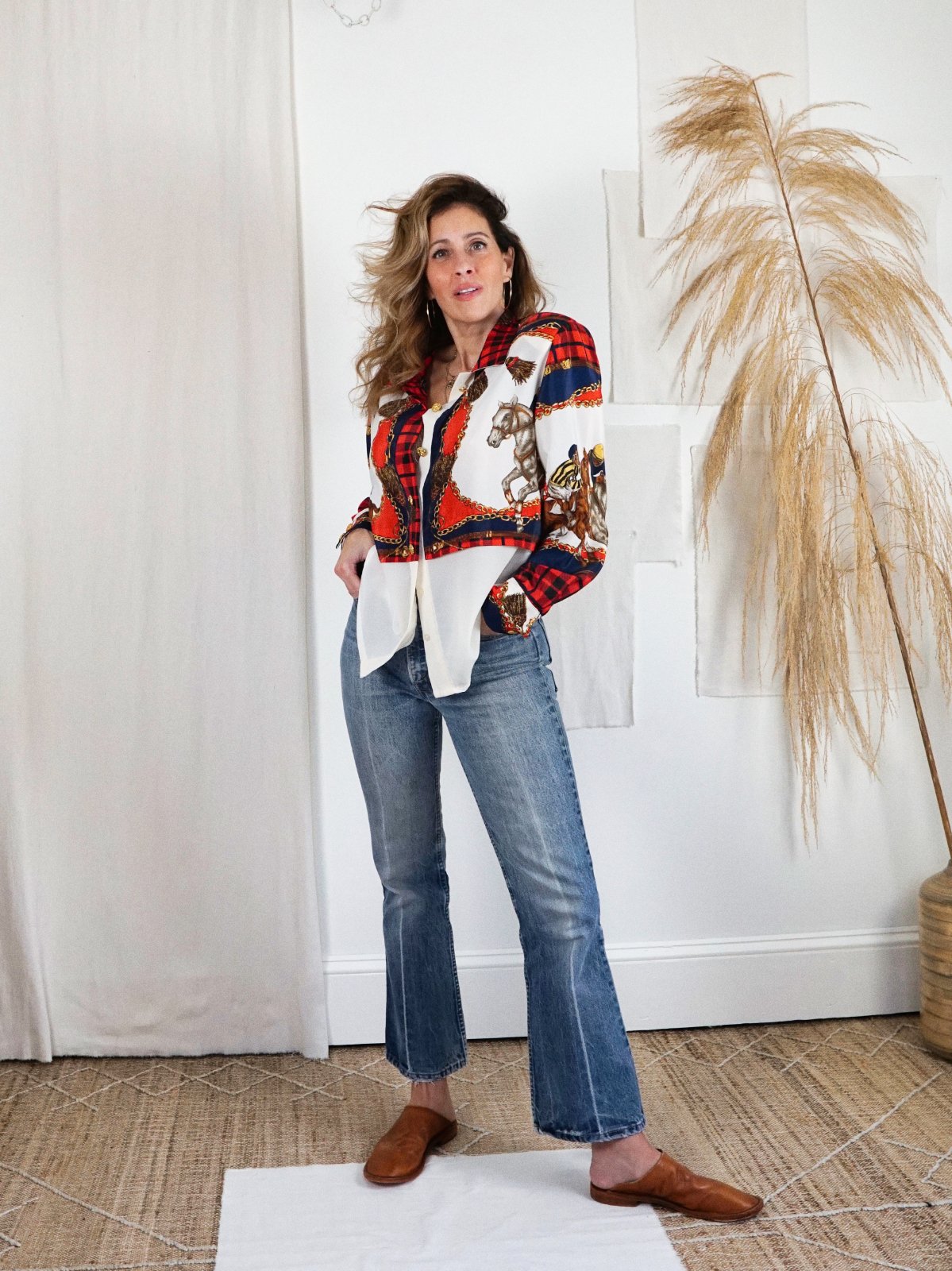 Vintage Horse Motif Plaid Blouse – therapi