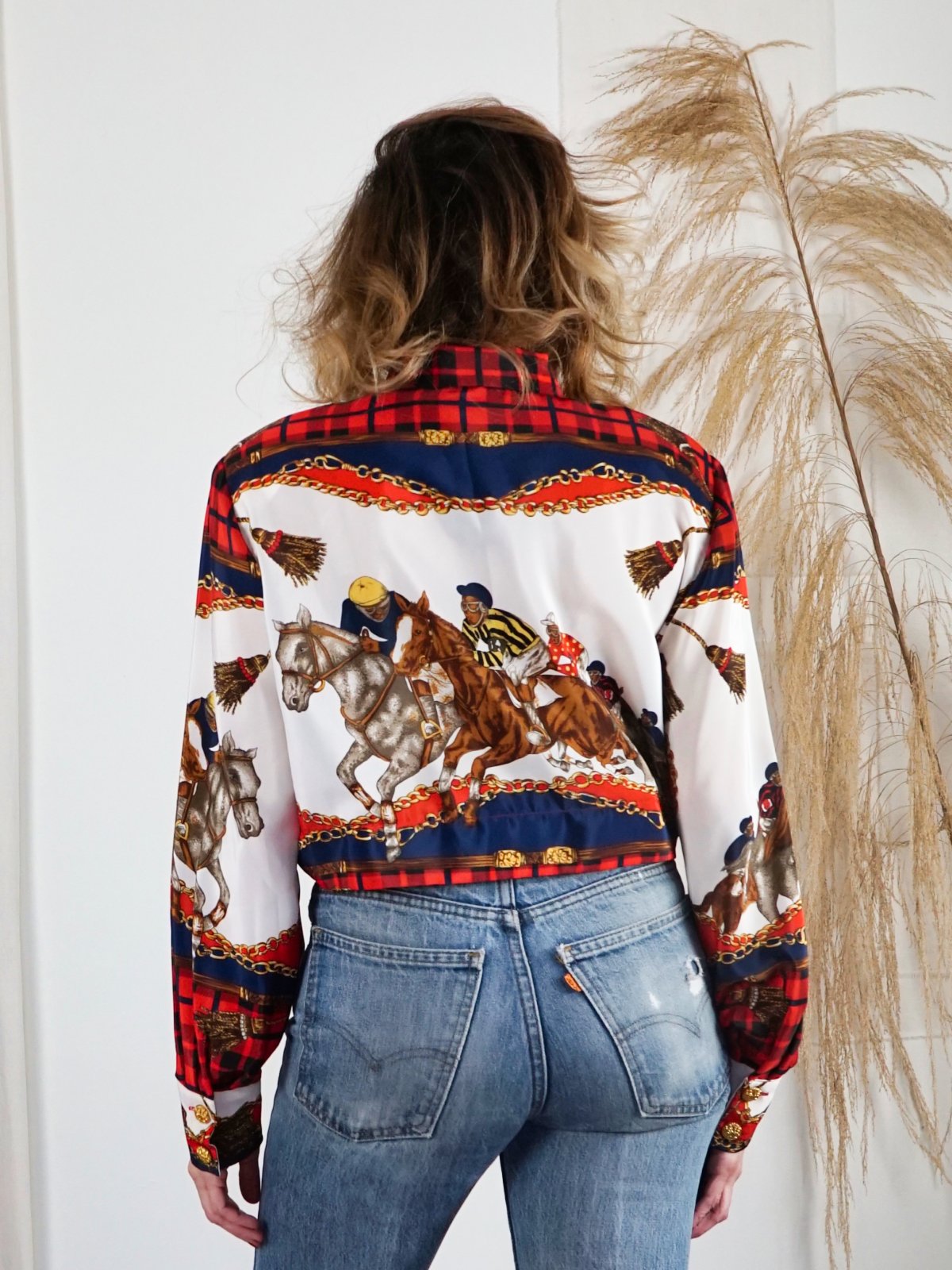 Vintage Horse Motif Plaid Blouse-closiTherapi | vinTage