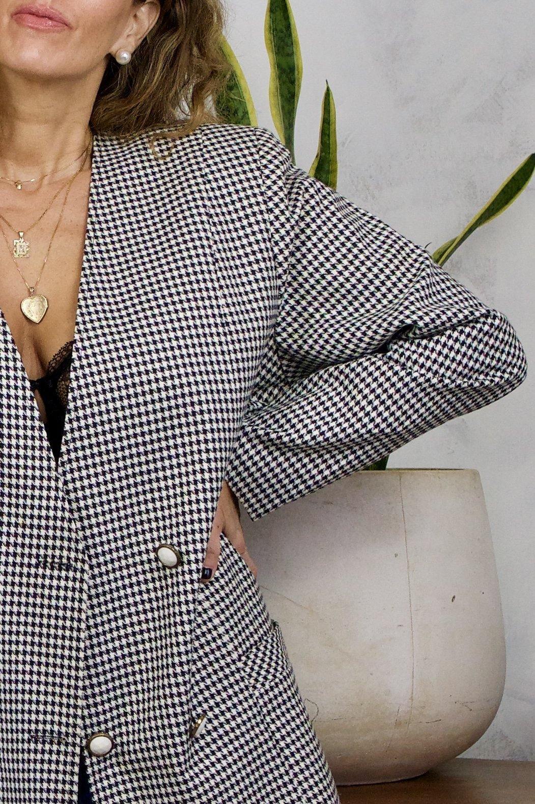 Vintage Houndstooth Boxy Power Blazer-closiTherapi | vinTage