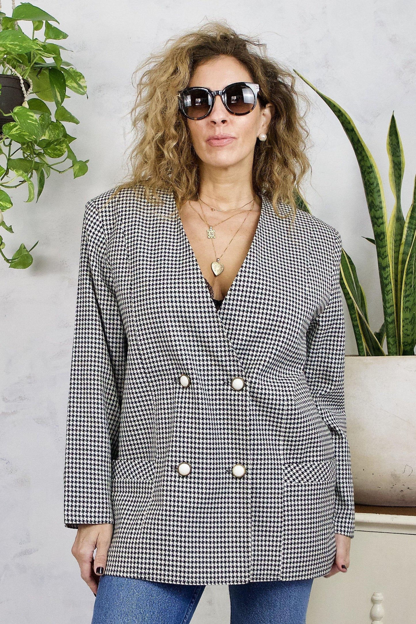 Vintage Houndstooth Boxy Power Blazer-closiTherapi | vinTage