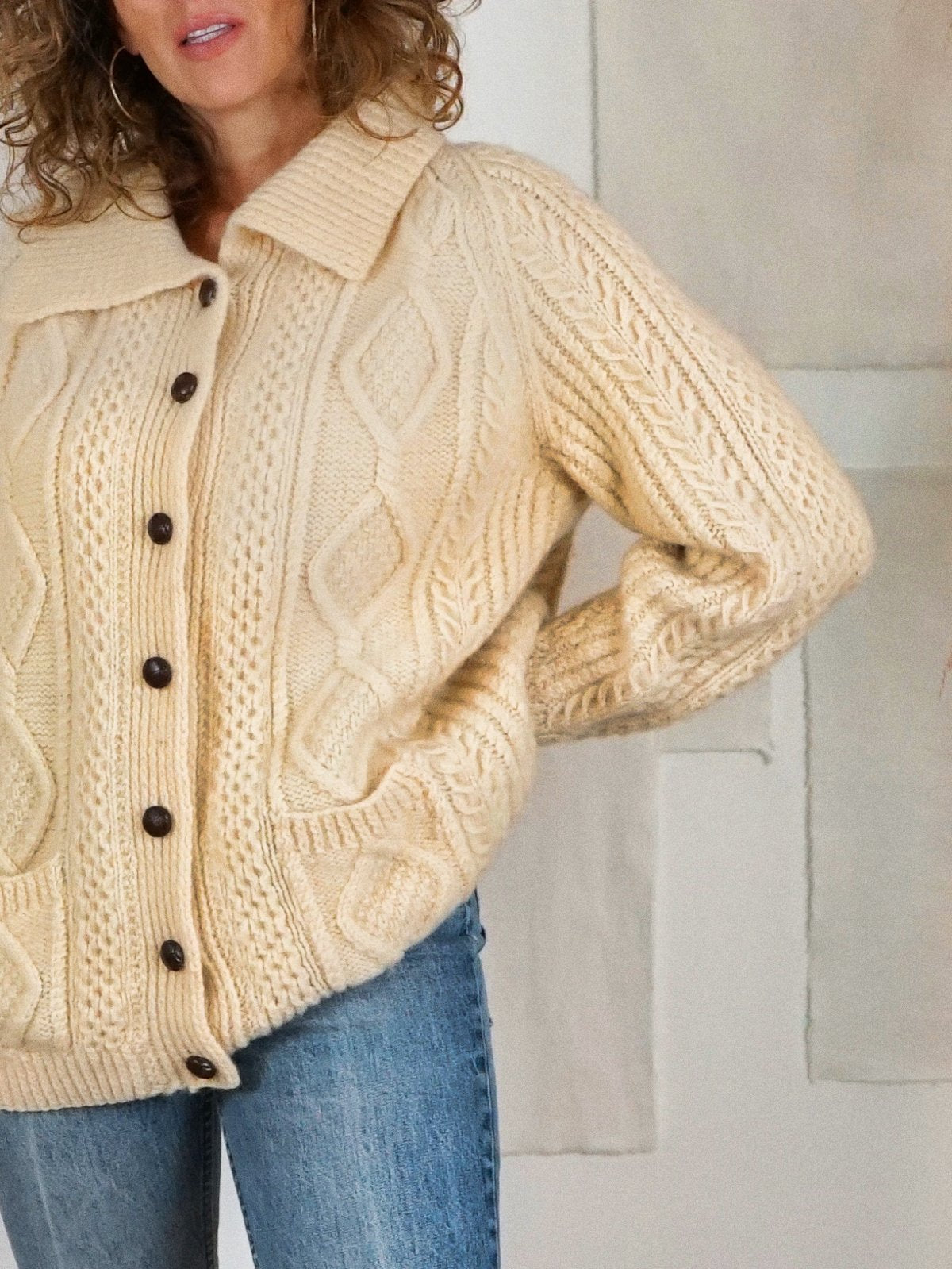Vintage Irish Fisherman Wool Cardigan Sweater-closiTherapi | vinTage