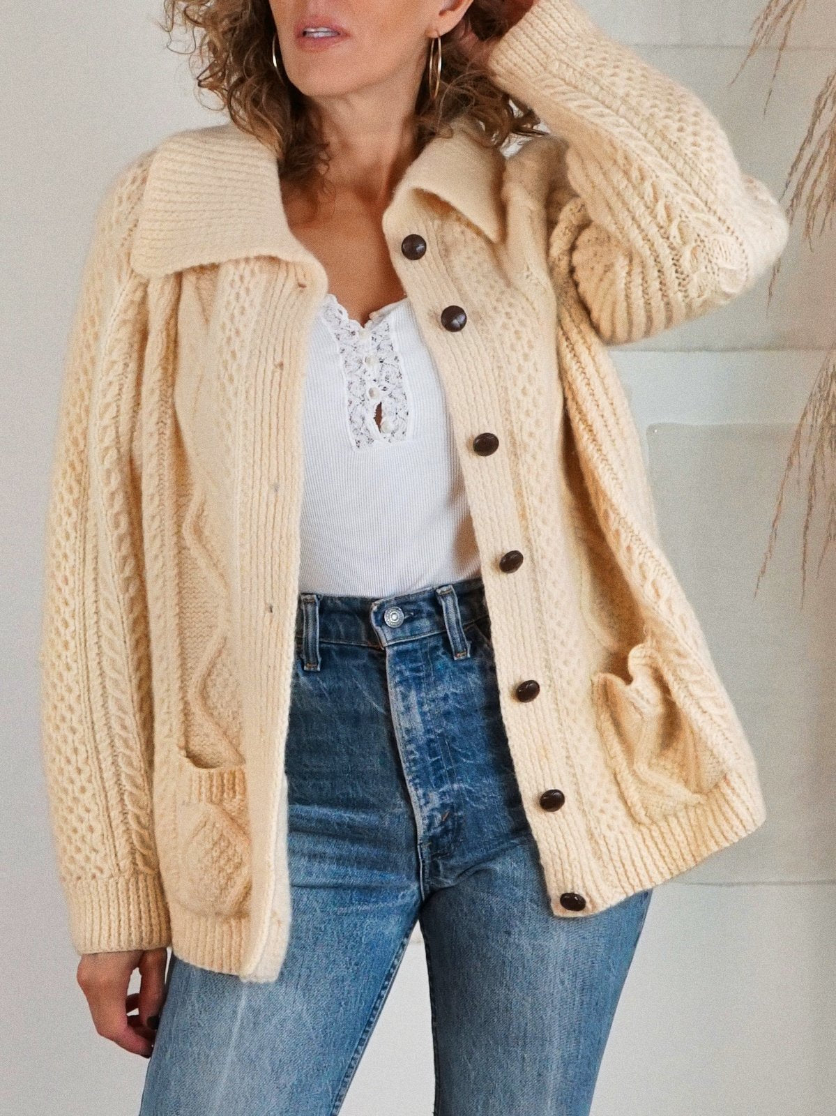 Vintage Irish Fisherman Wool Cardigan Sweater-closiTherapi | vinTage