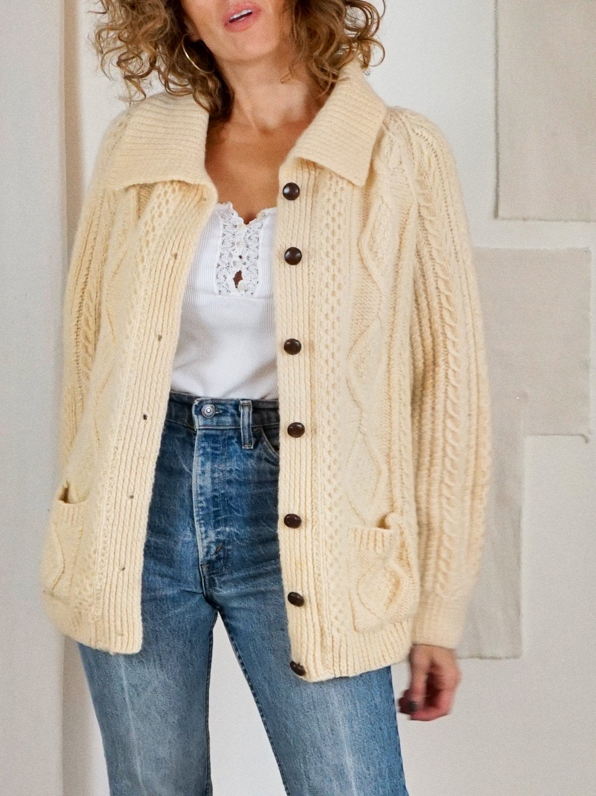 Vintage Irish Fisherman Wool Cardigan Sweater-closiTherapi | vinTage