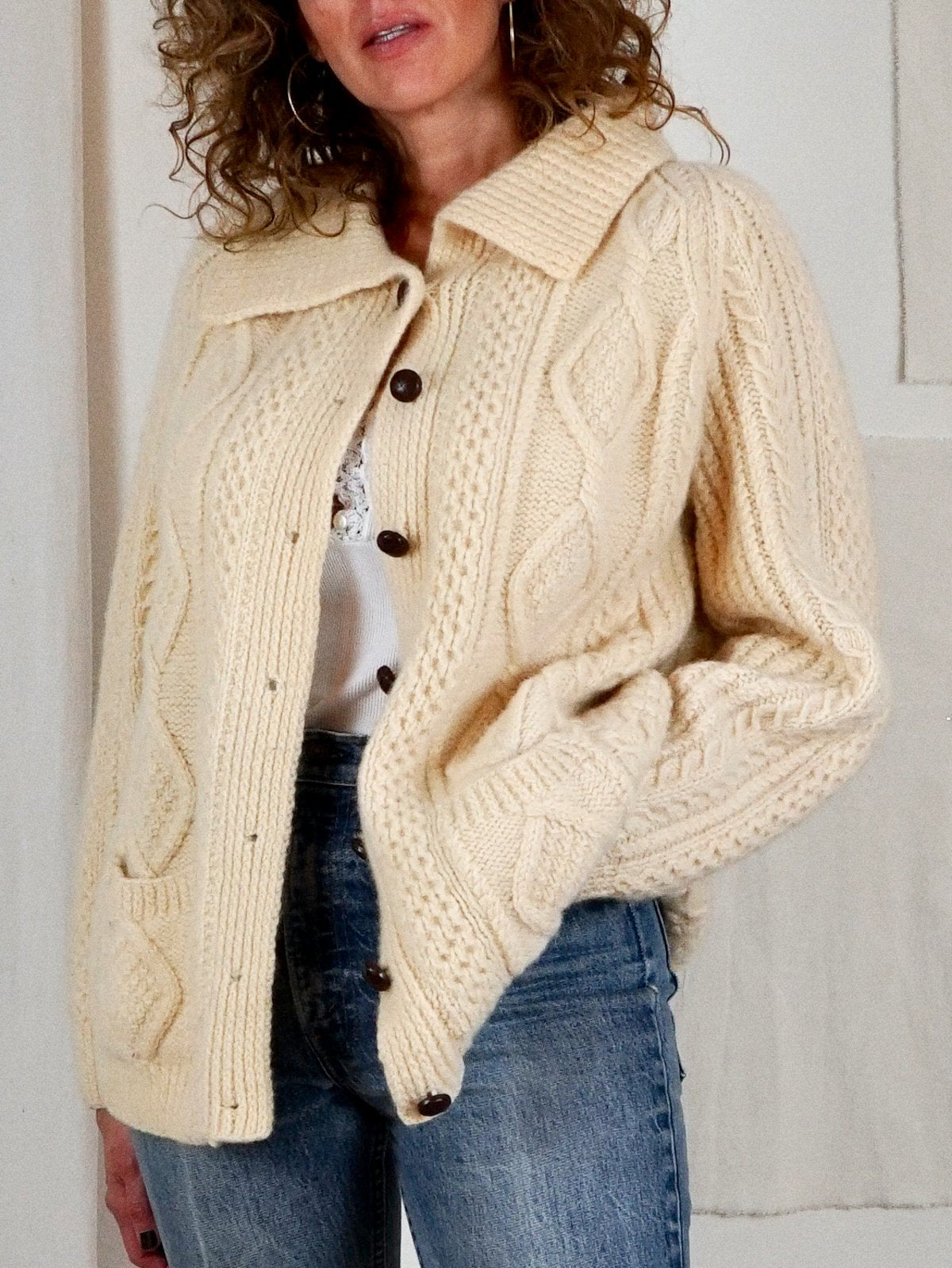 Vintage Irish Fisherman Wool Cardigan Sweater-closiTherapi | vinTage