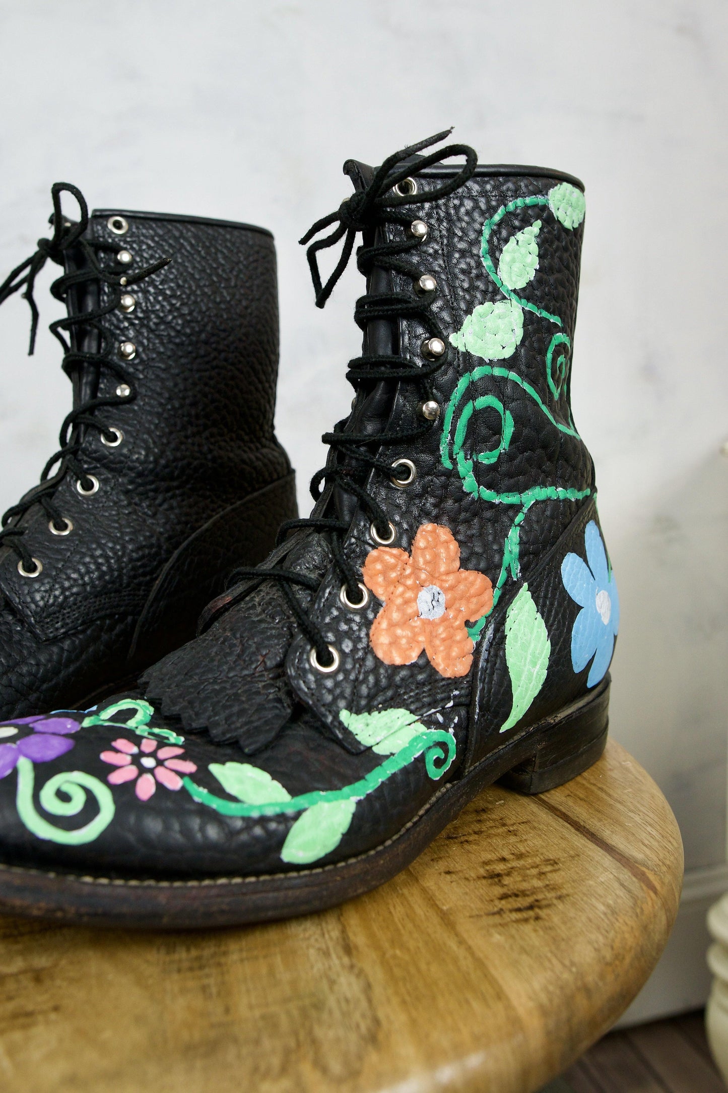 Vintage Justin Bullhide Lace-Up Kiltie Roper Painted Men's Boots | 9.5 D-closiTherapi | vinTage