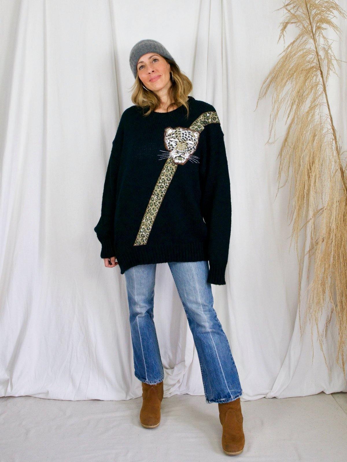 Vintage Leopard Appliqué Sweater-closiTherapi | vinTage