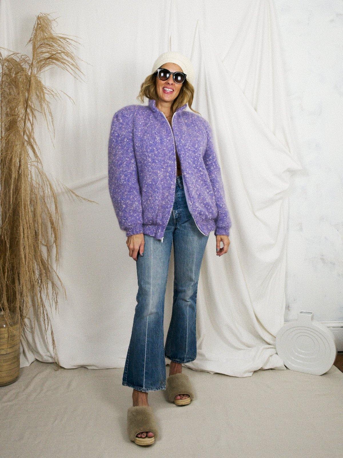 Vintage Lilac Mohair Speckle Knit Sweater Jacket-closiTherapi | vinTage