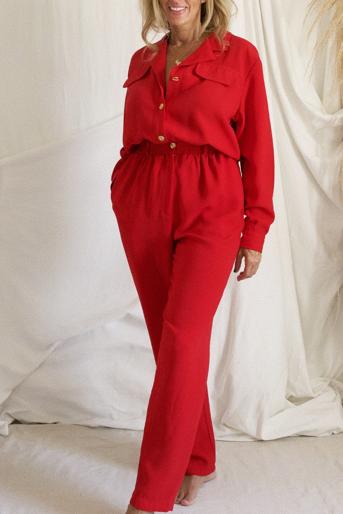 Vintage Lipstick Red Utility Jumpsuit-closiTherapi | vinTage