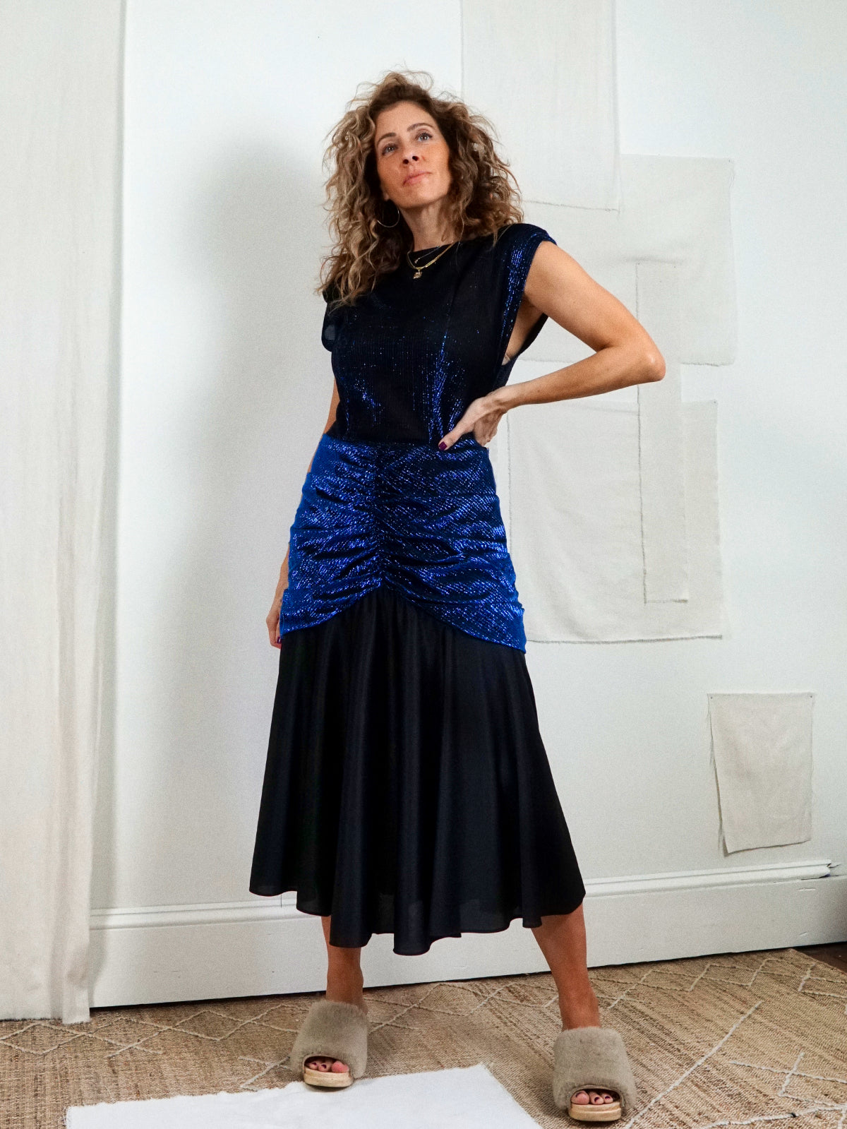 Vintage Metallic Blue Drop Waist Dress therapi