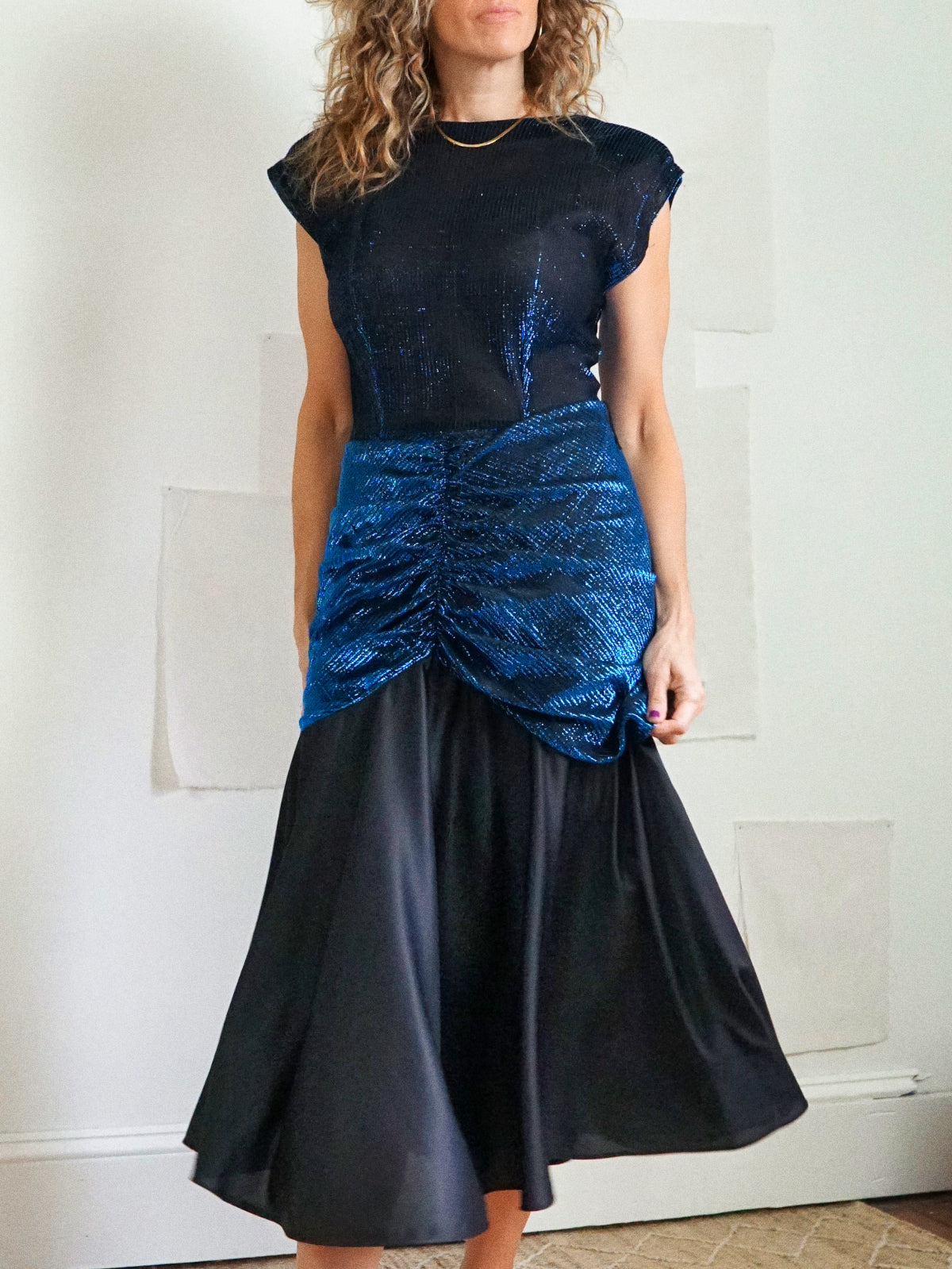 metallic drop waist dress Metallic-Knit Drop-Waist Maxi Dress