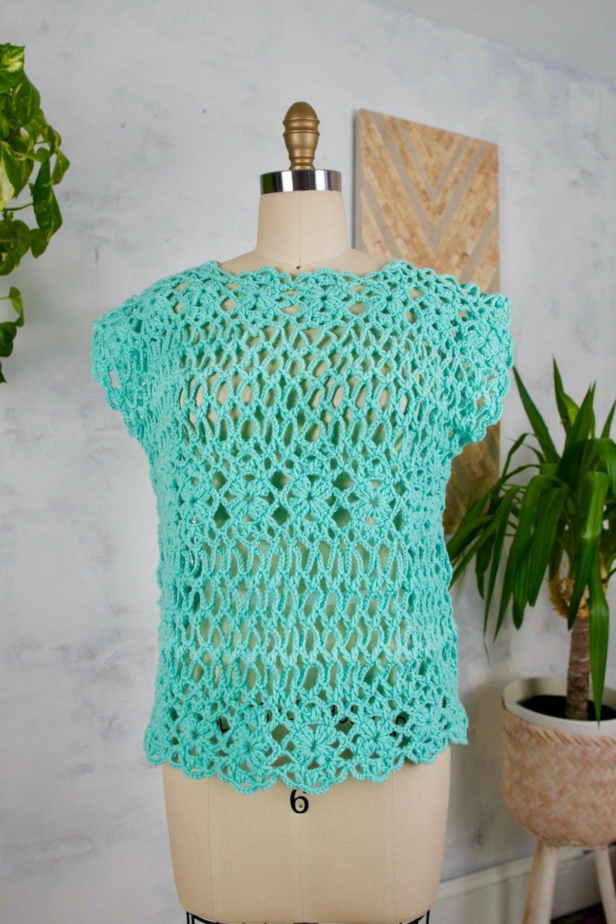 Vintage Mint Green Crochet Knit Top-closiTherapi | vinTage