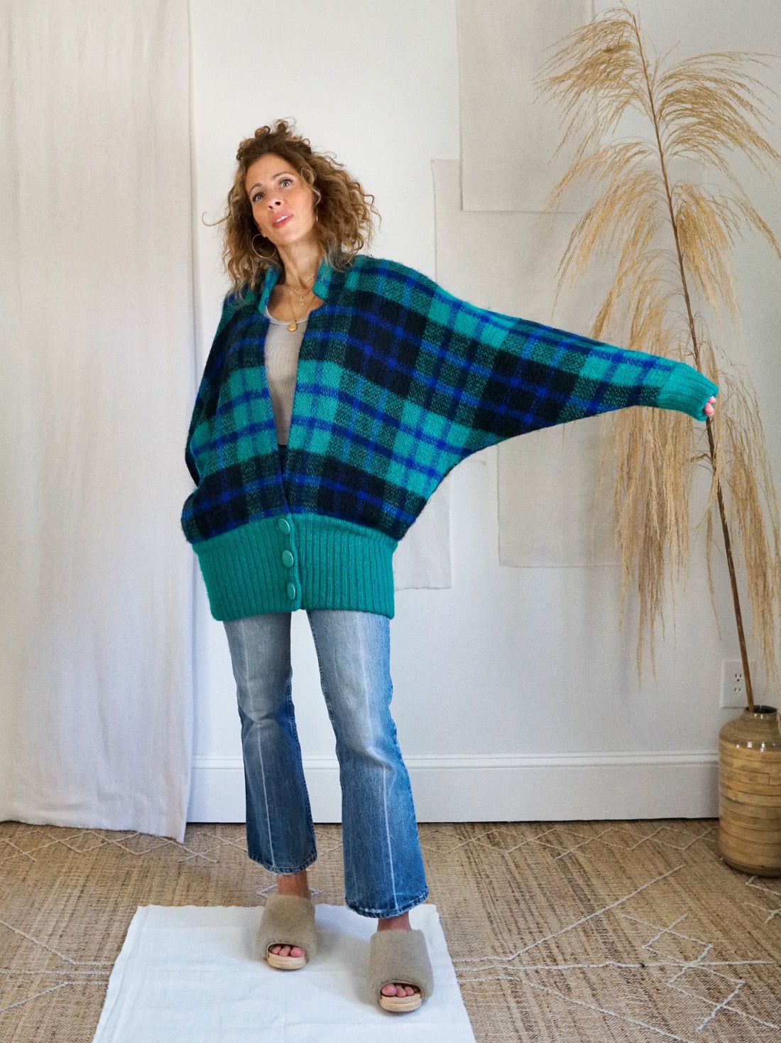 Vintage Mohair Slouchy Plaid Cardigan-closiTherapi | vinTage