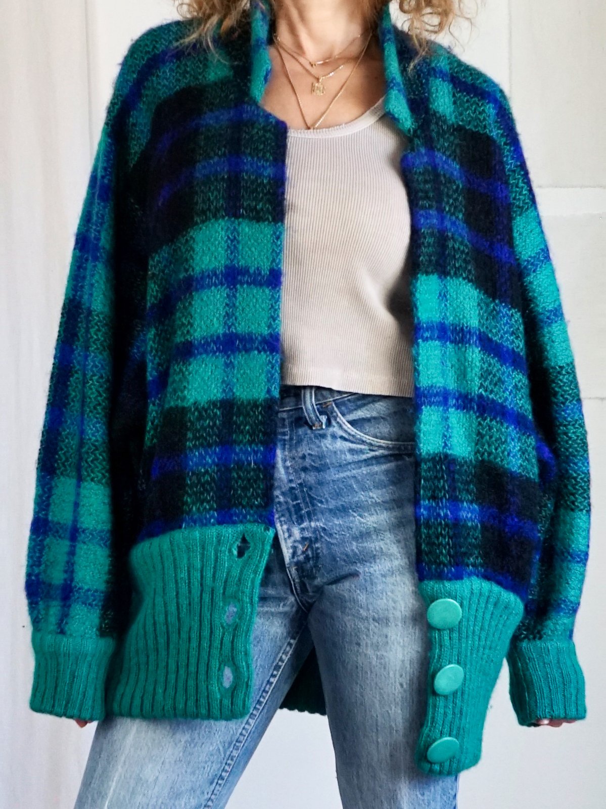 Vintage Mohair Slouchy Plaid Cardigan-closiTherapi | vinTage
