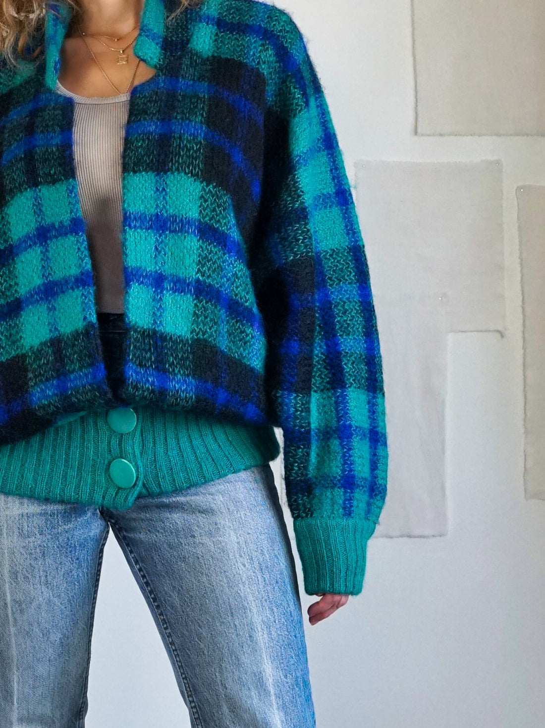 Vintage Mohair Slouchy Plaid Cardigan-closiTherapi | vinTage