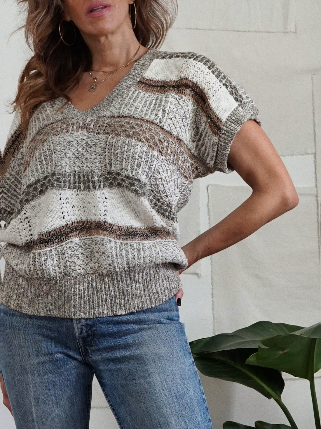 Vintage Neutral Textured Stripe Sweater-closiTherapi | vinTage