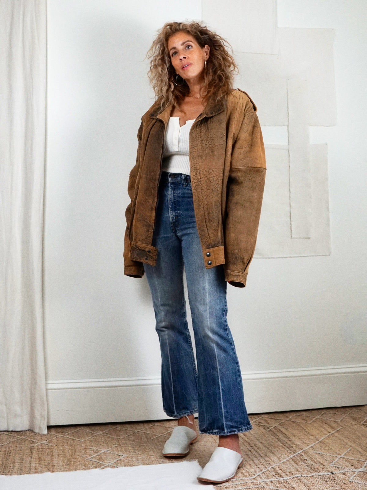 Vintage Nutmeg Leather Bomber Jacket-closiTherapi | vinTage