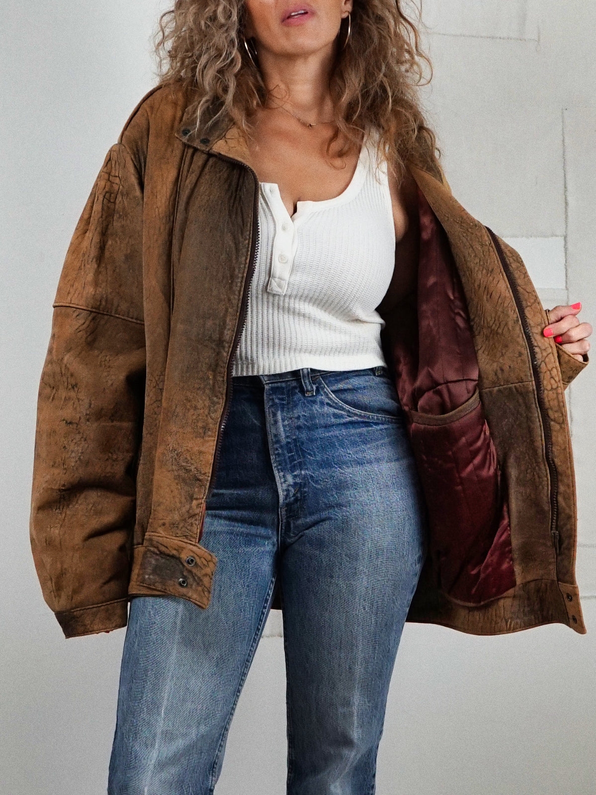 Vintage Nutmeg Leather Bomber Jacket-closiTherapi | vinTage