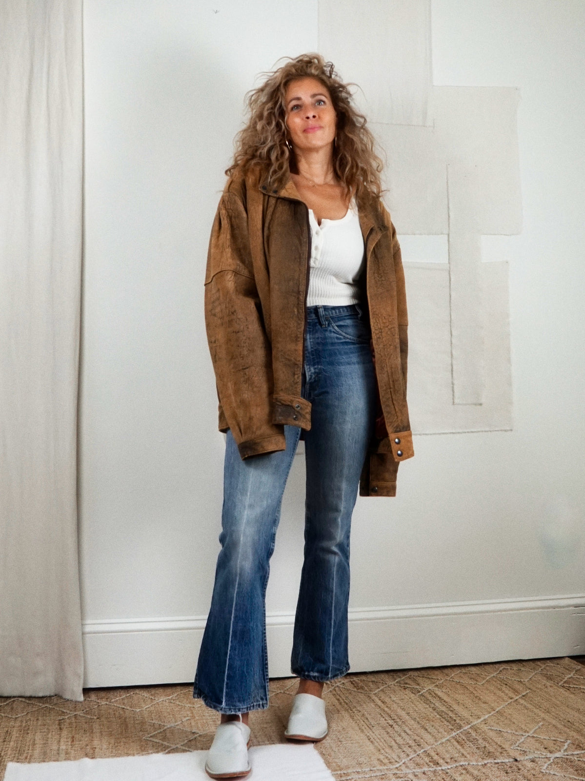 Vintage Nutmeg Leather Bomber Jacket-closiTherapi | vinTage
