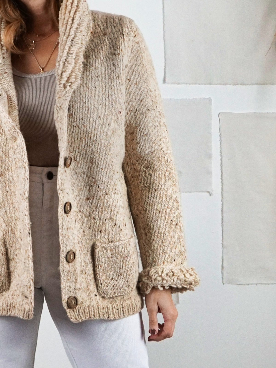 Vintage Oatmeal Wool Textured Cardigan-closiTherapi | vinTage