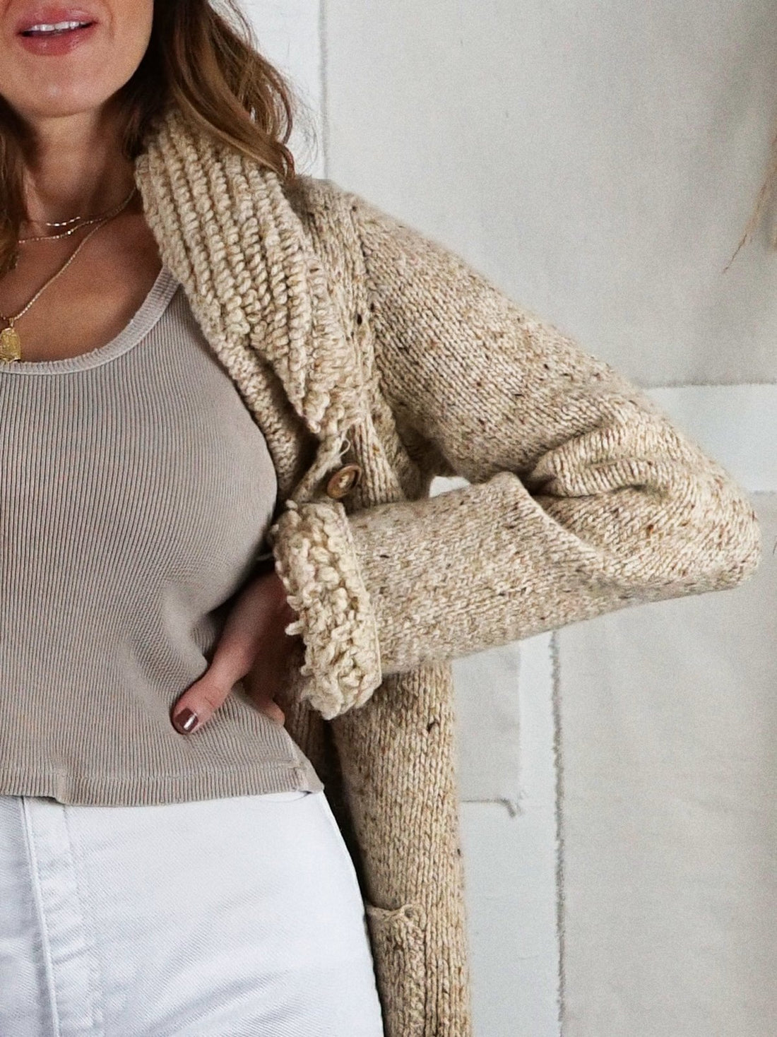 Vintage Oatmeal Wool Textured Cardigan-closiTherapi | vinTage