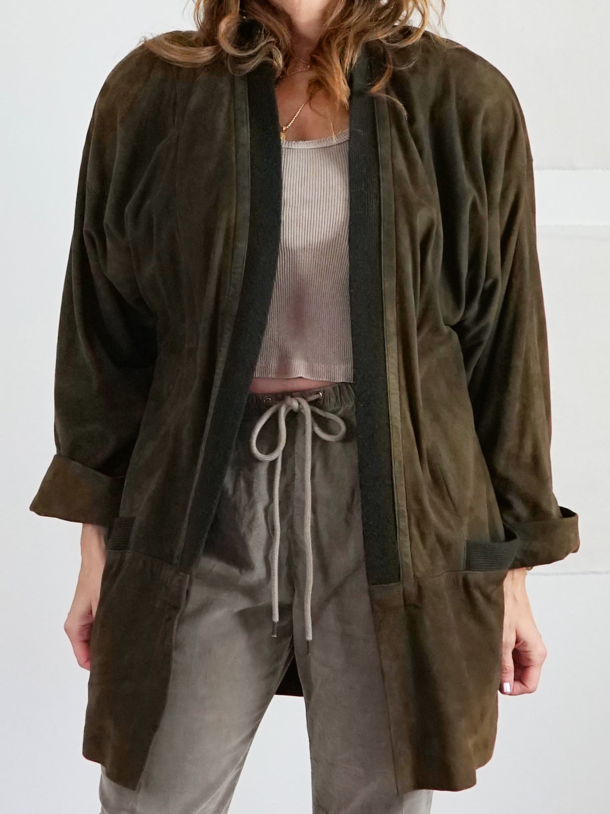 Vintage Olive Suede Contrast Wool Jacket-closiTherapi | vinTage