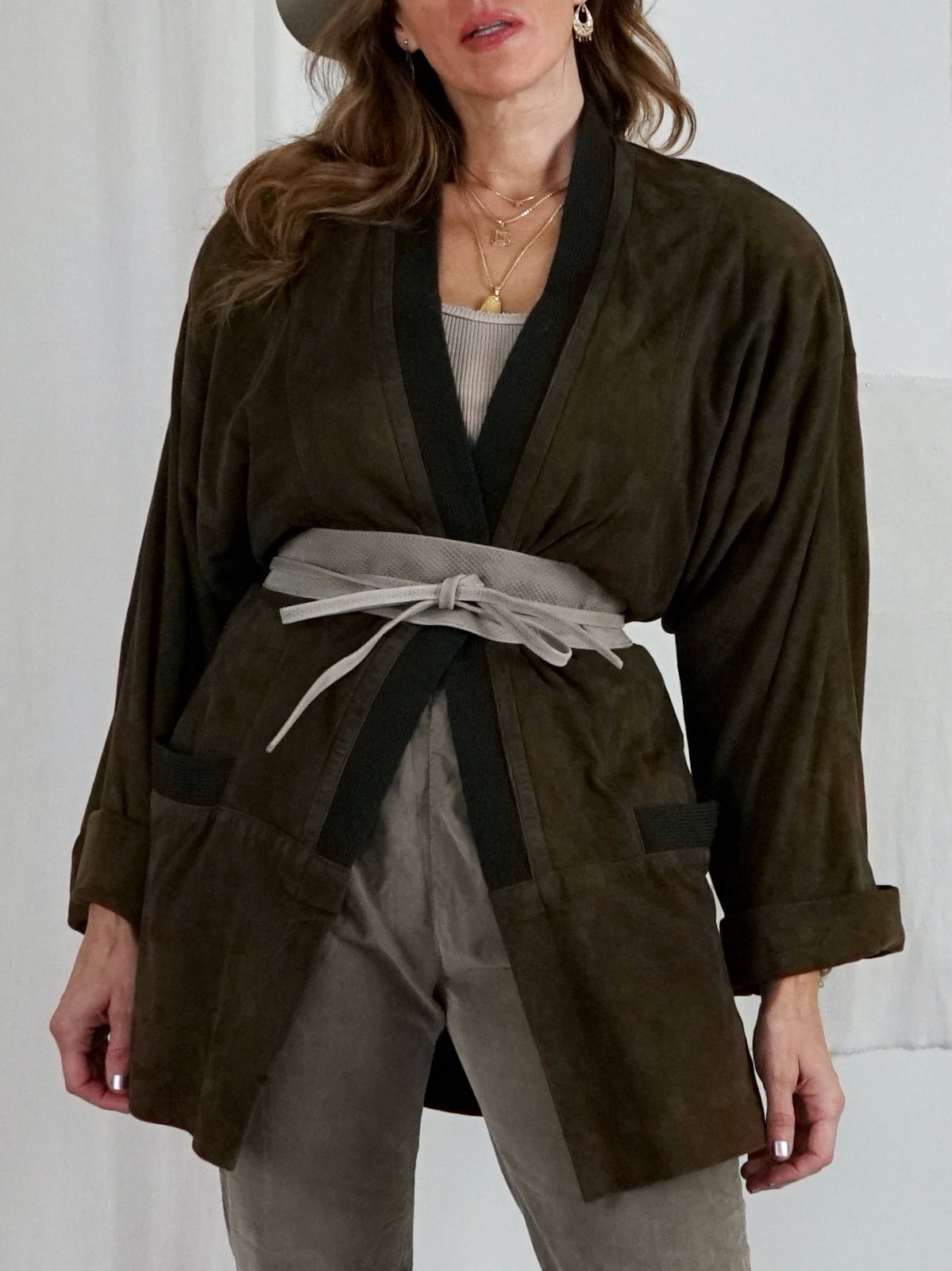 Vintage Olive Suede Contrast Wool Jacket-closiTherapi | vinTage