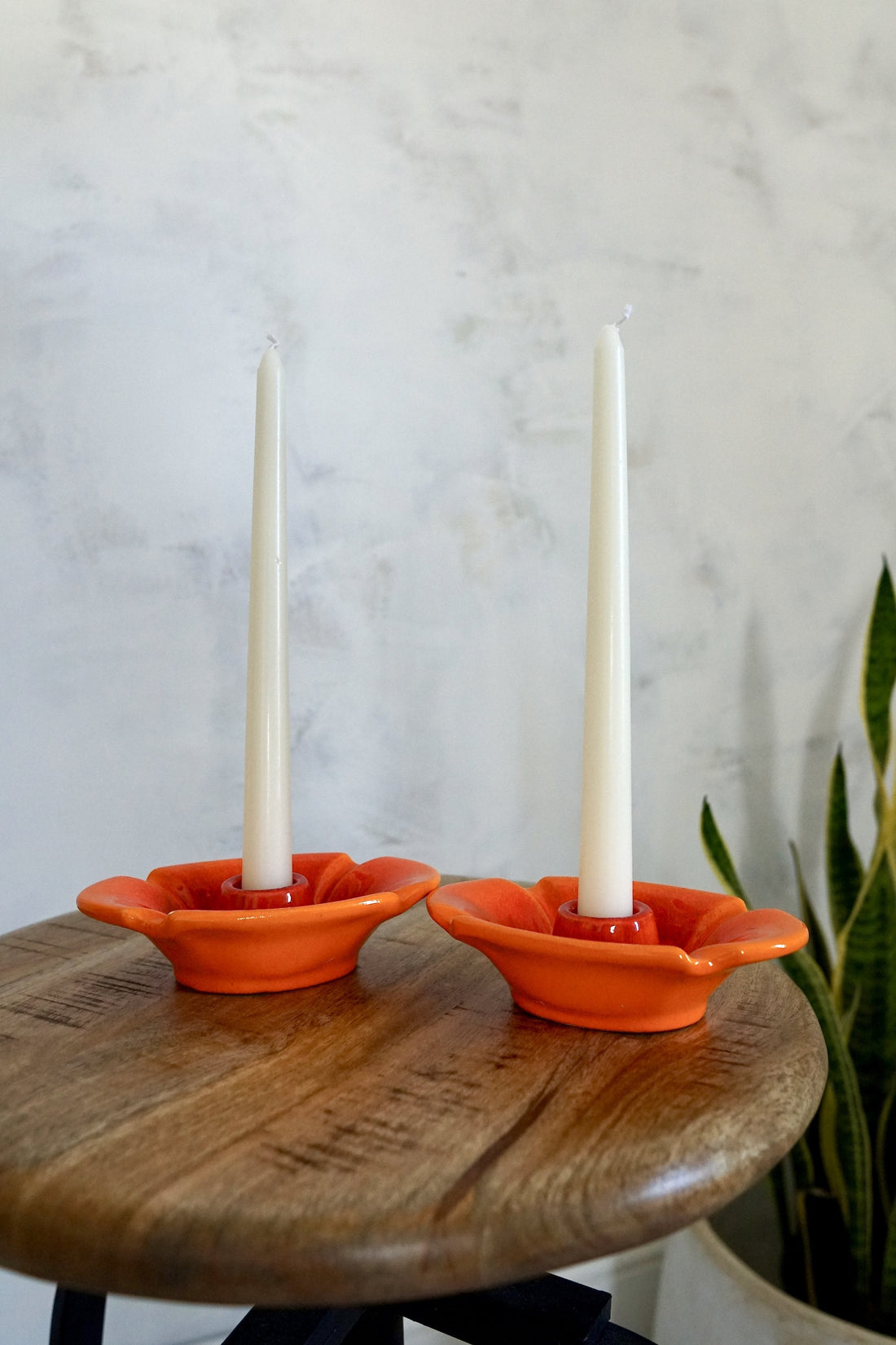 Vintage Orange Ceramic Candle Holder Set-closiTherapi | vinTage