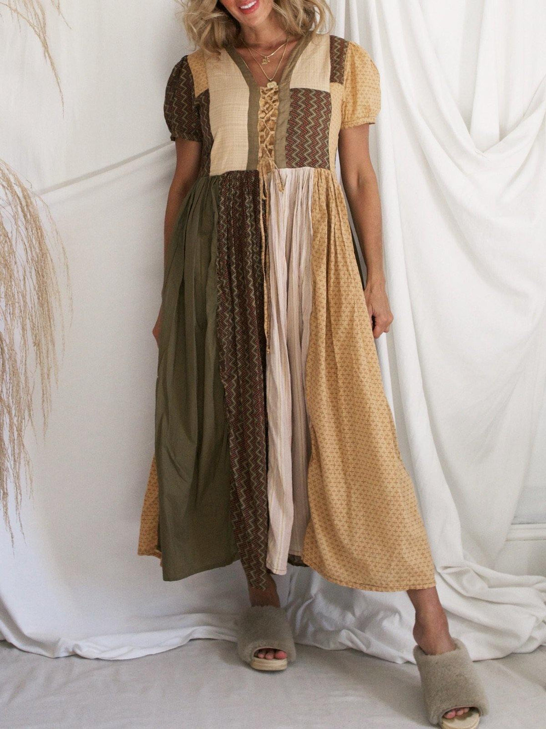 Vintage Patchwork Corset Peasant Dress – therapi