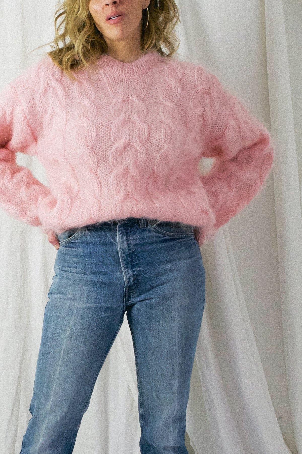 Vintage Pink Fluffy Mohair Sweater-closiTherapi | vinTage