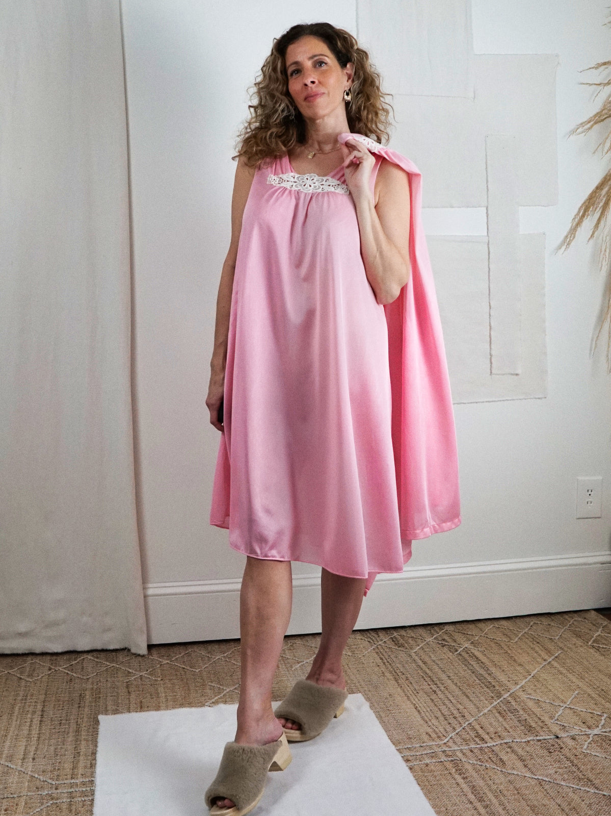 Vintage Pink Nylon Peignoir Set