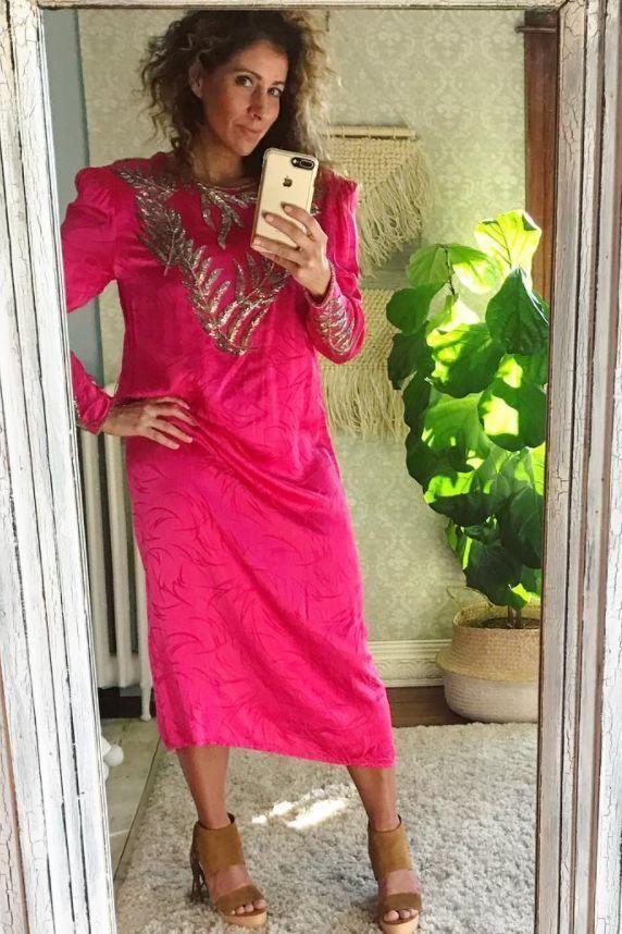 Vintage Pink Silk Beaded Leaf Dress-closiTherapi | vinTage