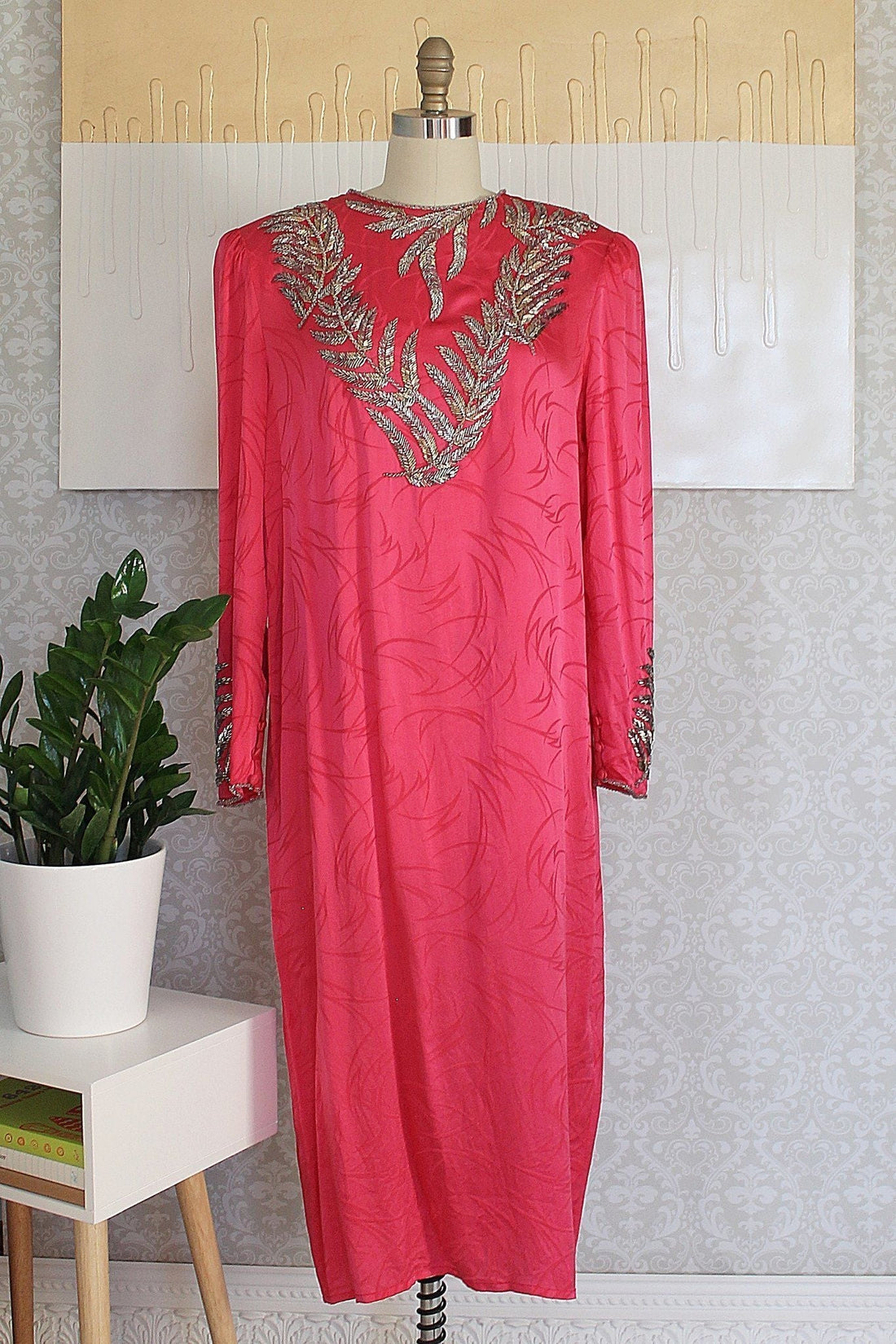 Vintage Pink Silk Beaded Leaf Dress-closiTherapi | vinTage